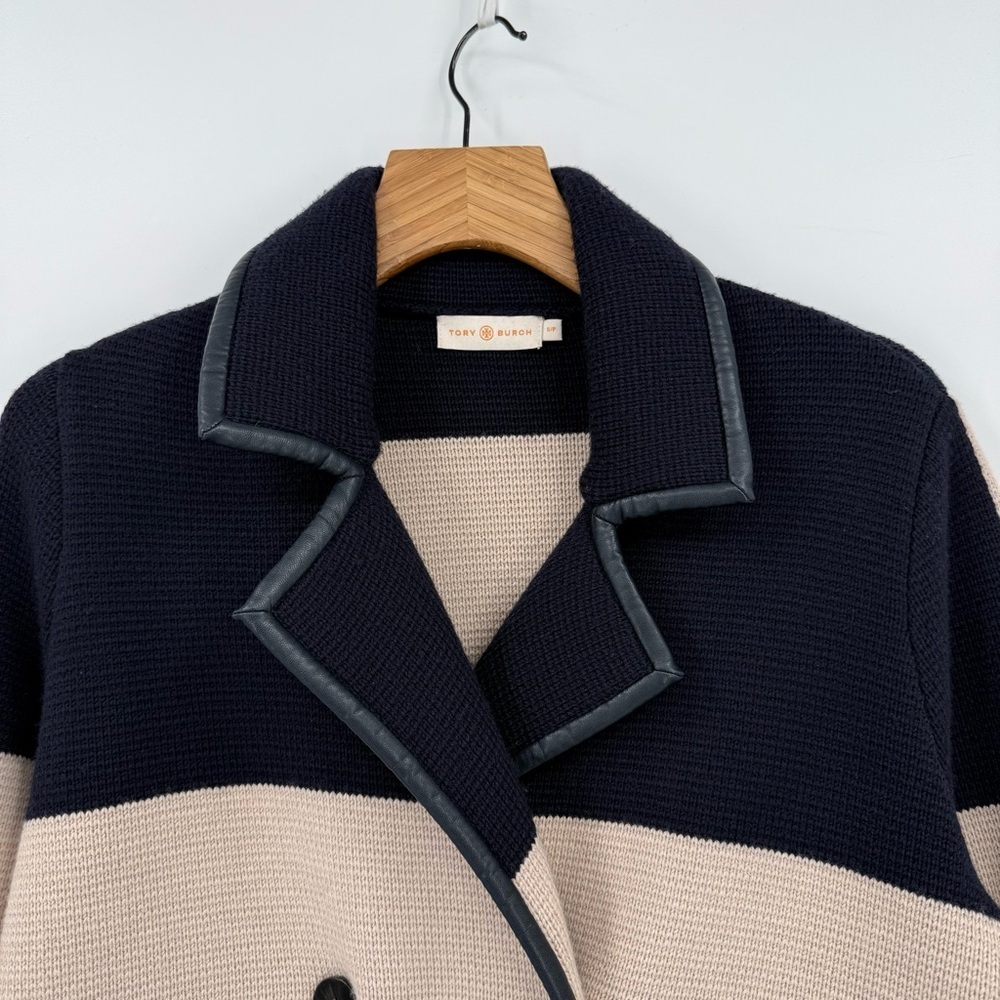 Tory Burch Nautical Colorblock Heavyweight Merino Wool Double Breasted Coat S - Picture 3 of 12